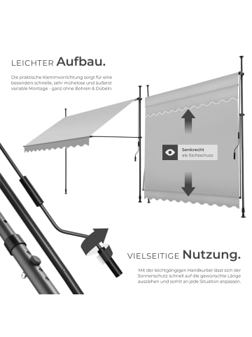 tectake Balkonüberdachung, UV-beständig und wasserabweisend mit Handkurbel