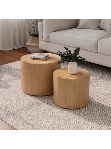 ABRIHOME Couchtisch Set in Braun 2-tlg für Wohnzimmer Balkon