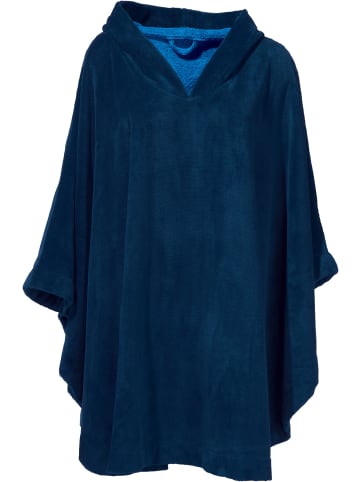 Erwin Müller Velours-Frottier Unisex-Poncho lang mit Kapuze in marine