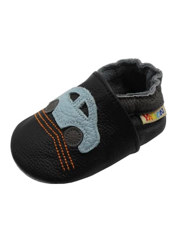 Yalion Baby-Lederlaufschuhe mit rutschfester Sohle – schwarz mit Auto-Motiv 