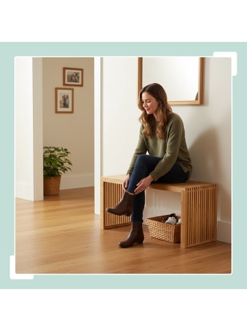 relaxdays Sitzbank in Natur - (B)90 x (H)43 x (T)33 cm