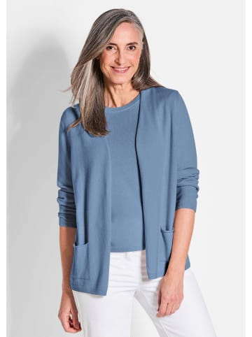 GOLDNER Kurzgröße:  Kaschmirstrickjacke Cardigan in langer offener Form in blau