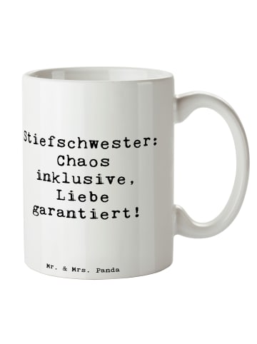 Mr. & Mrs. Panda Tasse Stiefschwester Liebe mit Spruch in Weiß