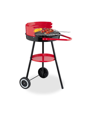 relaxdays Holzkohlegrill in Schwarz/ Rot - Ø 42 cm