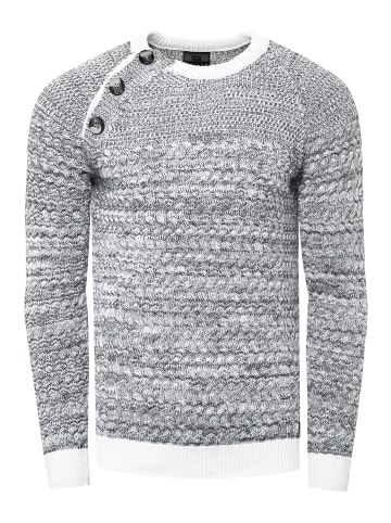 Rusty Neal Side Button-Placket Rundhals-Pullover in Weiß