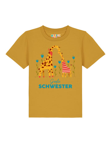 wat? Apparel T-Shirt Giraffe Große Schwester in Ocker
