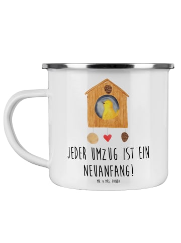 Mr. & Mrs. Panda Camping Emaille Tasse Umzug Neuanfang mit Spruch in Weiß