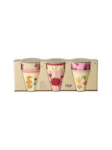 Rice Mittelgroße Melamin Becher Ocean Print 6er Set in koralle