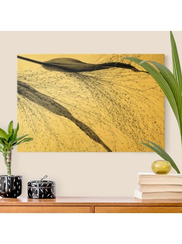 WALLART Leinwandbild Gold - Zartes Schilf mit feinen Knospen in Schwarz-Weiß