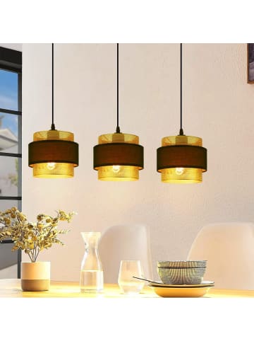 ZMH Pendelleuchte 3-flammige E14 in Schwarzgold vintage Stoff und Metall