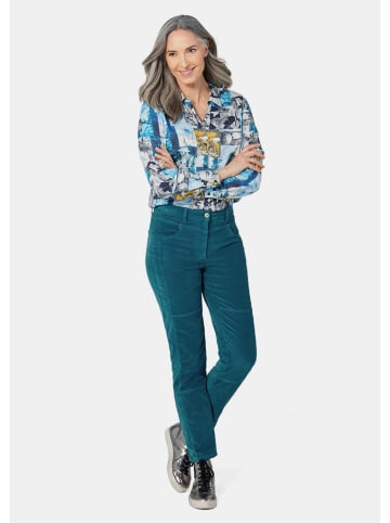 GOLDNER Kurzgröße:  Bequeme Samthose mit Wascheffekt in dunkelpetrol