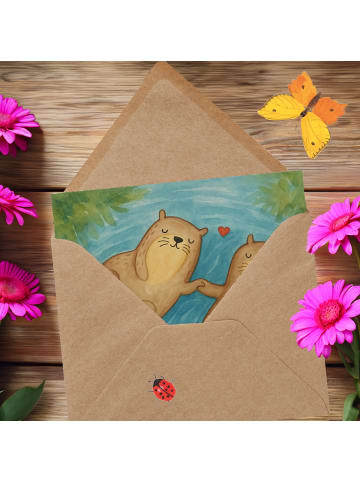 Mr. & Mrs. Panda Grußkarte Otter Hände halten Design ohne Spruch in Weiß