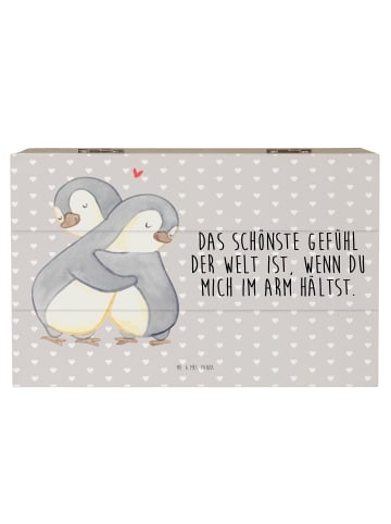 Mr. & Mrs. Panda Erinnerungsbox Pinguine Kuscheln mit Spruch in Grau Pastell