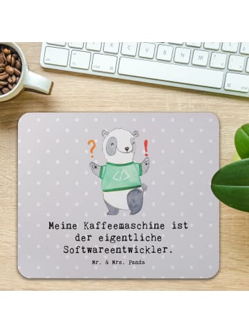 Mr. & Mrs. Panda Mouse Pad Softwareentwickler Held mit Spruch in Grau Pastell