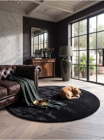KADIMA DESIGN Rundteppich Uni Antirutsch weich wohnlich Wohnzimmer Schlafzimmer in Schwarz