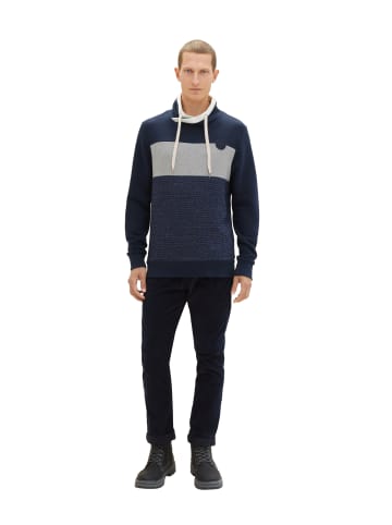 Tom Tailor Farbblock Sweatshirt Stehkragen Design Weich Regular Fit in Dunkelblau