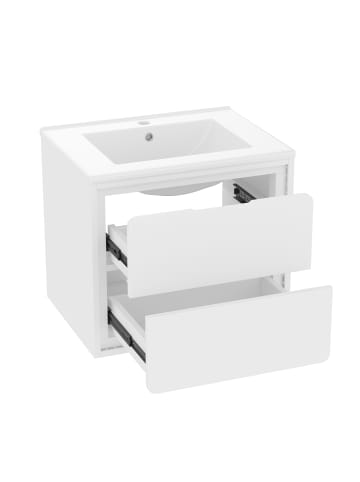 ABRIHOME Waschbeckenunterschrank in Weiß 60x46x50 cm wandhängend mit LED 2 Schubladen