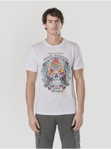 KOROSHI Crew t-shirt baumwolle druck-emb in weiß
