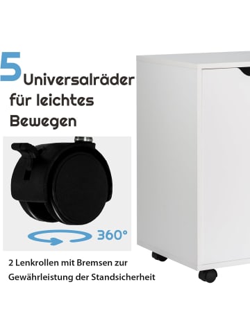 COSTWAY Rollcontainer 5 Schubladen in Weiß