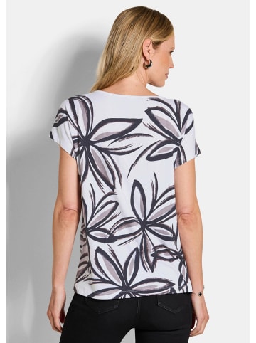 GOLDNER Kurzgröße:  Paillettenshirt mit Blumenmuster in weiß / gemustert