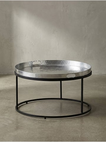KADIMA DESIGN Couchtisch Hammerschlag | Alu Silber/Schwarz, 62x62cm, Tablett in Silber