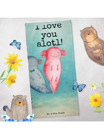 Mr. & Mrs. Panda Reisehandtuch Axolotl Liebe Design mit Spruch in Weiß