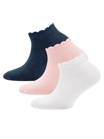 ewers 3er-Set Sneaker Socken 3er Pack Mäusezähnchenrand in rosa/weiß/tinte
