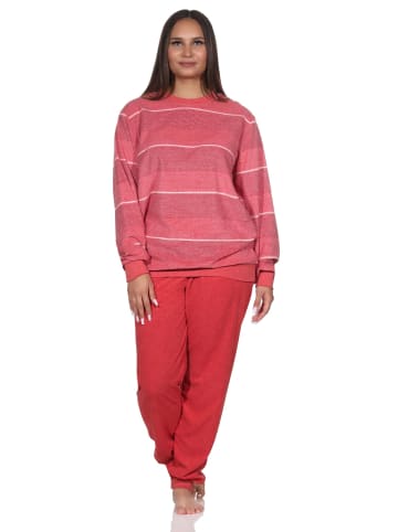 NORMANN Frottee Schlafanzug Bündchen Streifen - 81777 in rot