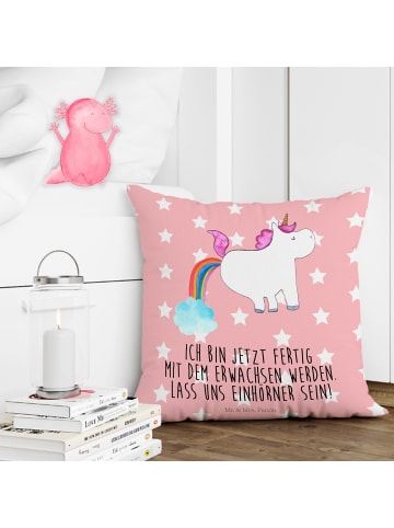 Mr. & Mrs. Panda 40x40 Kissen Einhorn Pupsen mit Spruch in Rot Pastell