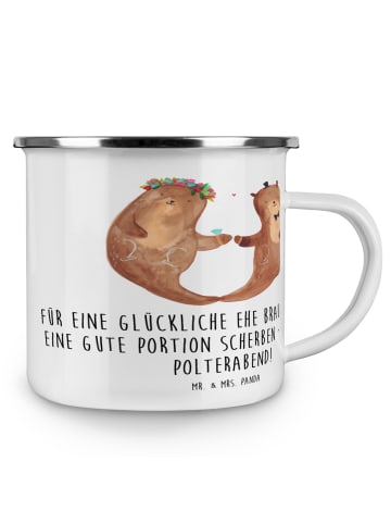 Mr. & Mrs. Panda Camping Emaille Tasse Scherben Polterabend mit ... in Weiß