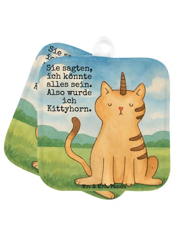 Mr. & Mrs. Panda Topfhandschuhe Einhorn Katze Design mit Spruch in Weiß