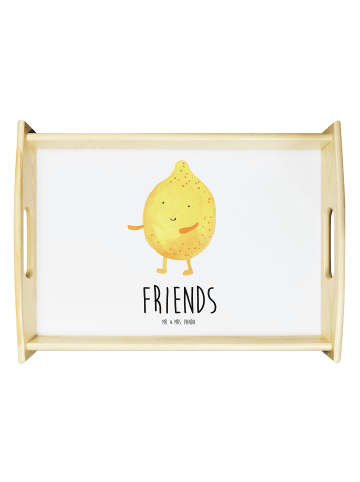 Mr. & Mrs. Panda Deko Tablett Beste Freunde Zitrone mit Spruch in Weiß