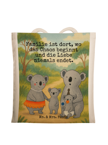 Mr. & Mrs. Panda Tragetasche Koala Familie Design mit Spruch in Weiß