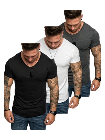 Amaci&Sons 3er-Pack T-Shirts 3. BELLEVUE in (Schwarz + Weiß + Anthrazit)