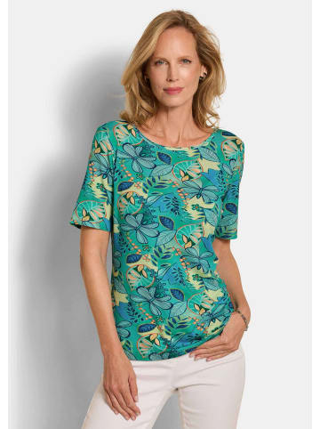 GOLDNER Kurzgröße:  Cityshirt mit floralem Print in salbei / blau / gemustert