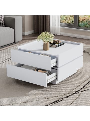ABRIHOME Couchtisch mit 360° drehbar Tischplatte und Stauraum in Weiß