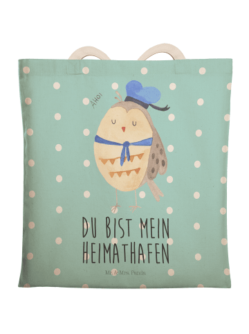 Mr. & Mrs. Panda Tote Bag Eule Matrose mit Spruch in Türkis Pastell
