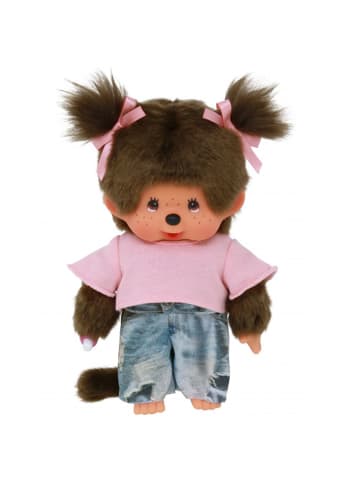 Monchhichi Jeans Mädchen mit zwei Zöpfchen | 20 cm | Monchhichi Puppe | Fashion