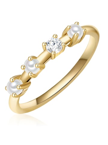 Glanzstücke München Ring Sterling Silber Zirkonia Süßwasser-Zuchtperle in gelbgold
