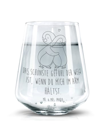 Mr. & Mrs. Panda Trinkglas Pinguine Kuscheln mit Spruch in Transparent
