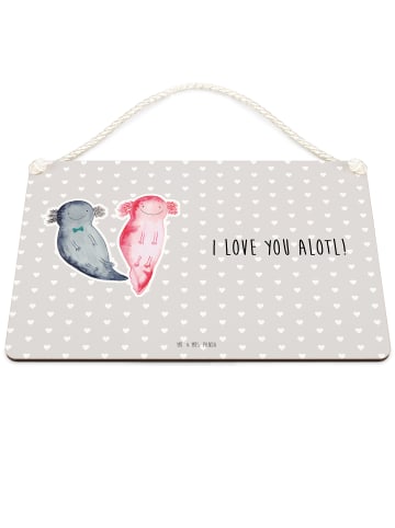 Mr. & Mrs. Panda Schild Axolotl Liebe mit Spruch in Grau Pastell