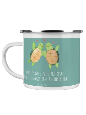 Mr. & Mrs. Panda Camping Emaille Tasse Hochzeitsreise Abenteuer ... in Meeresbrise