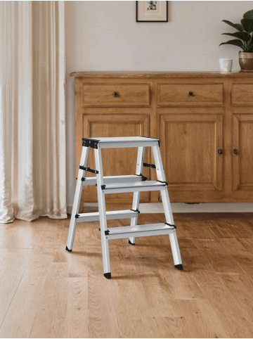 SONGMICS Trittleiter Brody in silbergrau-tintenschwarz - (B)36.6 x (H)57 x (T)59.7 cm