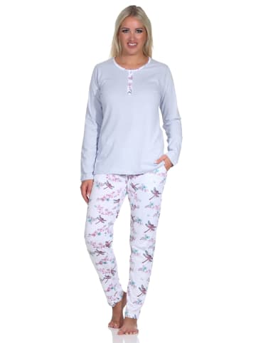 NORMANN Schlafanzug langarm Pyjama Pyjamahose floralem Alloverprint in hellblau