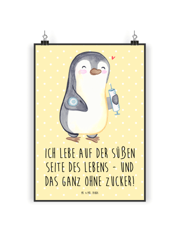 Mr. & Mrs. Panda Wandbild Pinguin Diabetes mit Spruch in Gelb Pastell