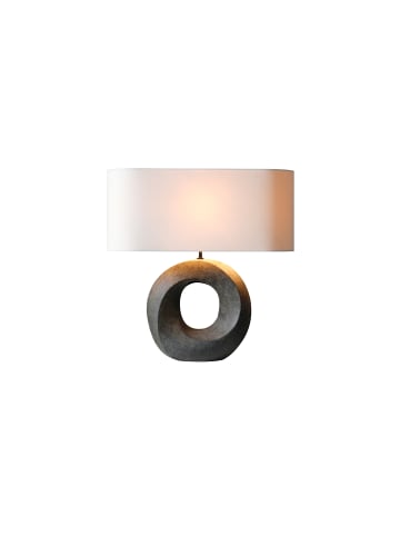 SalesFever Tischleuchte 55 cm handbemalte Keramikbasis in Grün und Leinenschirm in Beige