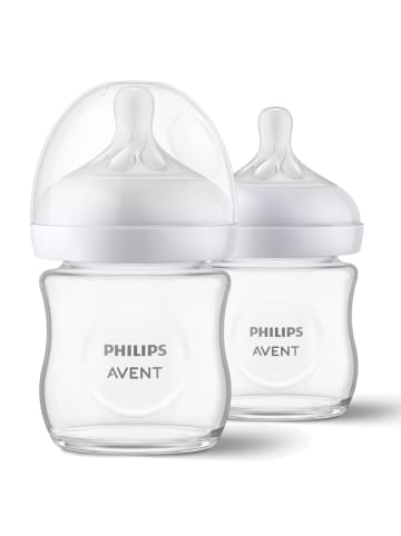 Philips Avent Glas-Flasche 2er Pack Natural Response 120ml + Silikon-Sauger in weiss