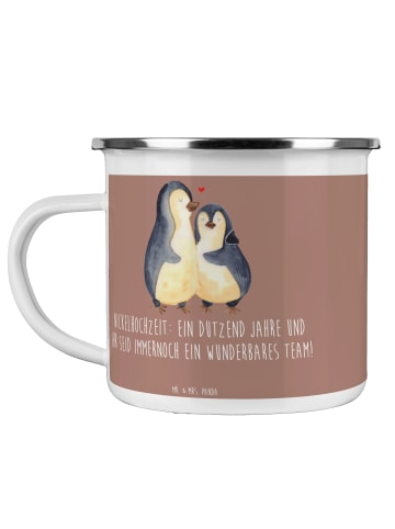 Mr. & Mrs. Panda Tasse 12. Hochzeitstag Nickelhochzeit mit Spruch in Braun Pastell