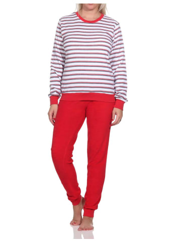 NORMANN Frottee Schlafanzug langarm Bündchen Streifen - 82793 in rot