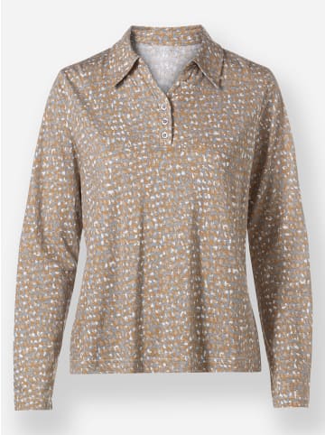 WITT WEIDEN Poloshirt in camel-steingrau-bedruckt
